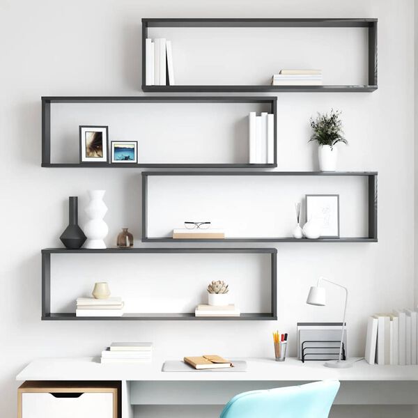 vidaXL 4 db magasf&eacute;nyű sz&uuml;rke forg&aacute;cslap fali polc 100 x 15 x 30 cm