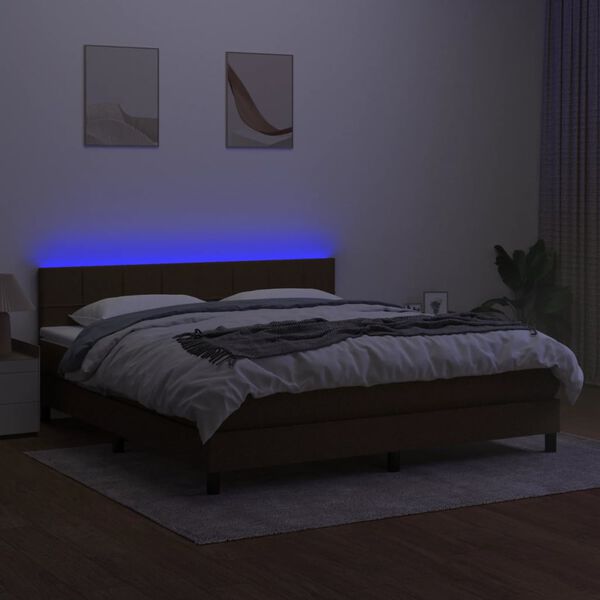 vidaXL barna sz&ouml;vet rug&oacute;s &eacute;s LED-es &aacute;gy matraccal 160x200 cm