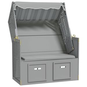 vidaXL sz&uuml;rke polyrattan &eacute;s t&ouml;m&ouml;r fa strandsz&eacute;k tetővel