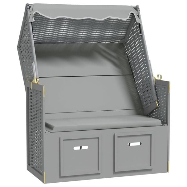 vidaXL sz&uuml;rke polyrattan &eacute;s t&ouml;m&ouml;r fa strandsz&eacute;k tetővel