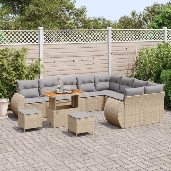 vidaXL Kerti Kanap&eacute; Szett 12 pcs Beige &eacute;s Vil&aacute;gossz&uuml;rke Poly Rattan