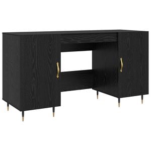 vidaXL Asztal polcokkal t&aacute;rol&oacute;val Musta tammi 140 x 50 x 75 cm Faanyag