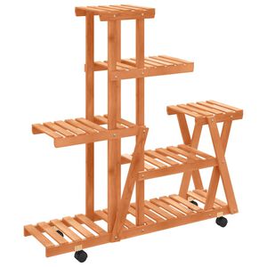 vidaXL t&ouml;m&ouml;r fenyőfa vir&aacute;gtart&oacute; &aacute;llv&aacute;ny kerekekkel 95 x 25 x 101 cm