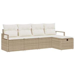 vidaXL Kanap&eacute; Szett 5 db 5-&Uuml;lőhelyek sz&aacute;ma Beige &eacute;s kr&eacute;m polirattan