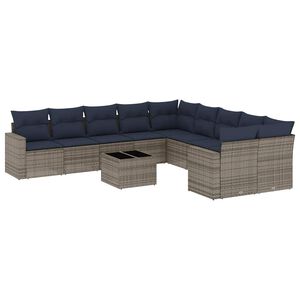 vidaXL 11 r&eacute;szes sz&uuml;rke polyrattan kerti &uuml;lőgarnit&uacute;ra p&aacute;rn&aacute;kkal
