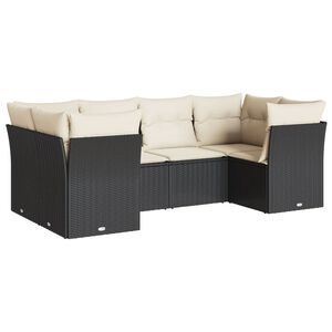 vidaXL 6 r&eacute;szes fekete polyrattan kerti &uuml;lőgarnit&uacute;ra p&aacute;rn&aacute;kkal