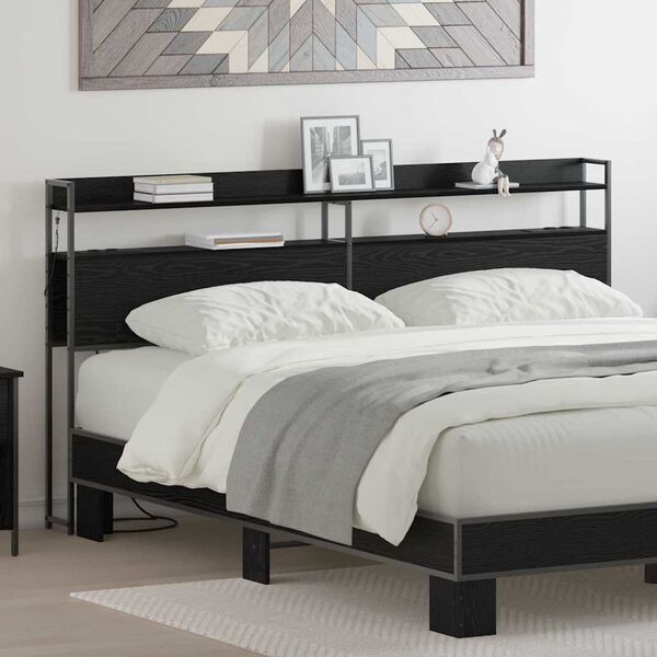 vidaXL T&aacute;rol&oacute; fejt&aacute;mla polcokkal t&aacute;rol&oacute;val Musta tammi 200 cm Faanyag