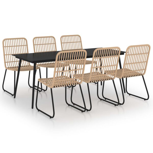 vidaXL 7 r&eacute;szes polyrattan &eacute;s &uuml;veg k&uuml;lt&eacute;ri &eacute;tkezőgarnit&uacute;ra