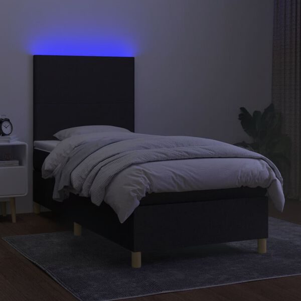 vidaXL fekete sz&ouml;vet rug&oacute;s &eacute;s LED-es &aacute;gy matraccal 90x200 cm