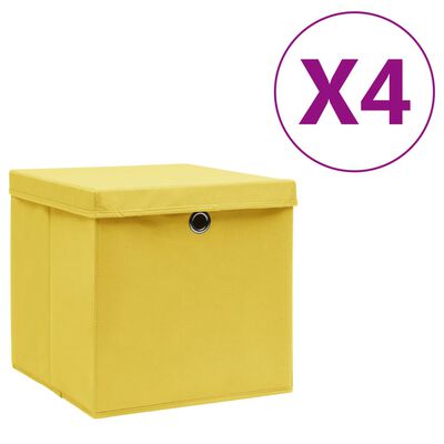 vidaXL 4 db sárga fedeles tárolódoboz 28 x 28 x 28 cm