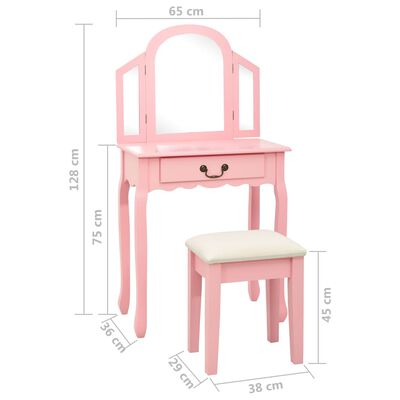 vidaXL rózsaszín császárfa MDF fésülködőasztal ülőkével 65x36x128 cm