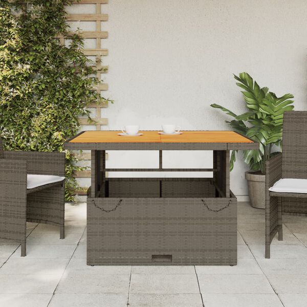 vidaXL szürke polyrattan és akácfa kerti asztal 110 x 110 x 71 cm