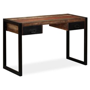 vidaXL t&ouml;m&ouml;r &uacute;jrahasznos&iacute;tott fa &iacute;r&oacute;asztal 2 fi&oacute;kkal 120 x 50 x 76 cm