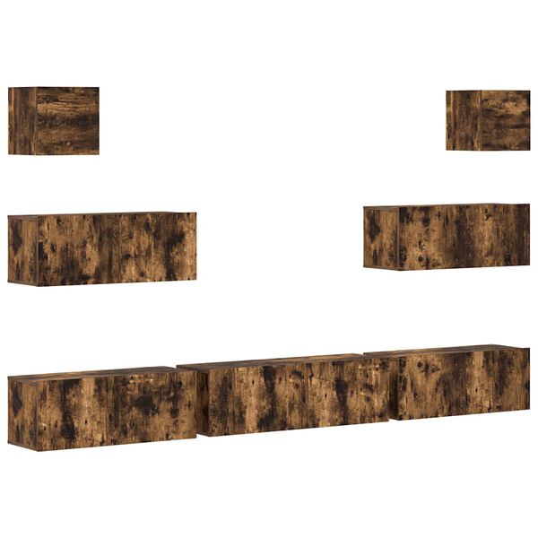 vidaXL 7 r&eacute;szes f&uuml;st&ouml;s t&ouml;lgy sz&iacute;nű szerelt fa TV-szekr&eacute;nyszett