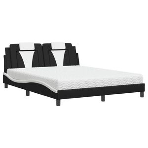 vidaXL fekete &eacute;s feh&eacute;r műbőr &aacute;gy Viana matraccal 160 x 200 cm