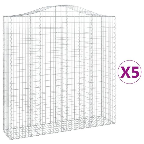 vidaXL 5 db &iacute;ves horganyzott vas gabion kos&aacute;r 200x50x200/220 cm