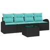 vidaXL Kerti Kanap&eacute; Szett t&aacute;rol&oacute;val 5 pcs Fekete &eacute;s T&uuml;rkiz polirattan