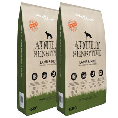 vidaXL 2 db „Adult Sensitive Lamb & Rice” prémium száraz kutyatáp 30 kg