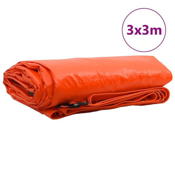 vidaXL Ponyva 650g / m&sup2; Narancss&aacute;rga 3 x 3 m V&aacute;szon PVC bevonattal
