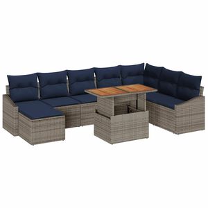 vidaXL Kerti Kanap&eacute; Szett t&aacute;rol&oacute;val 9 pcs Sz&uuml;rke Poli rattan