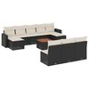 vidaXL 11 r&eacute;szes fekete polyrattan kerti &uuml;lőgarnit&uacute;ra p&aacute;rn&aacute;kkal
