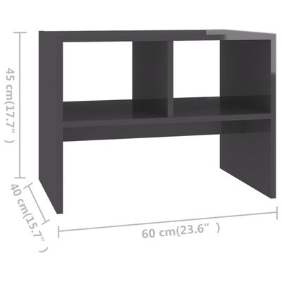vidaXL magasfényű szürke forgácslap kisasztal 60 x 40 x 45 cm