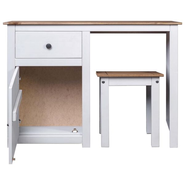 vidaXL fehér kétrészes panama stílusú tömör fenyőfa fésülködőasztal