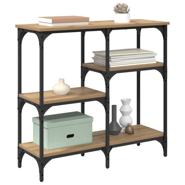 vidaXL Konzolasztal polcokkal Artisan t&ouml;lgy 80 x 29 x 75 cm Faanyag