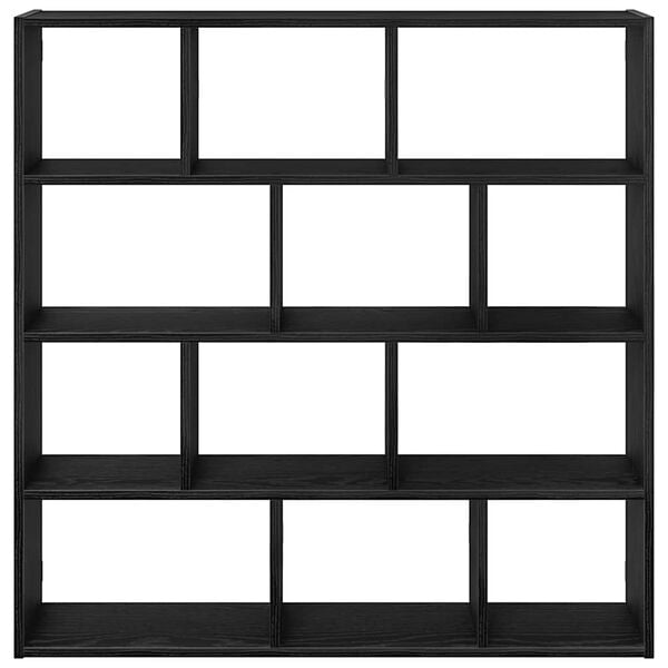 vidaXL fekete szerelt fa fali kockapolc 12 rekeszes színű