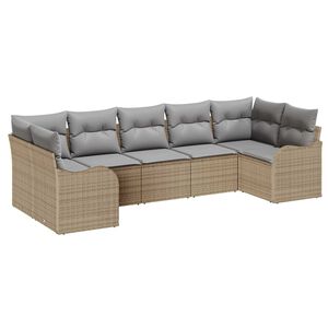 vidaXL Kerti Kanap&eacute; Szett 7 pcs b&eacute;zs &eacute;s vil&aacute;gossz&uuml;rke Poli rattan