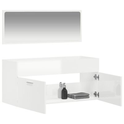 vidaXL magasfényű fehér szerelt fa fürdőszobaszekrény tükörrel
