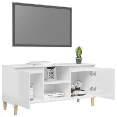 vidaXL magasfényű fehér TV-szekrény tömör falábakkal 103,5x35x50 cm