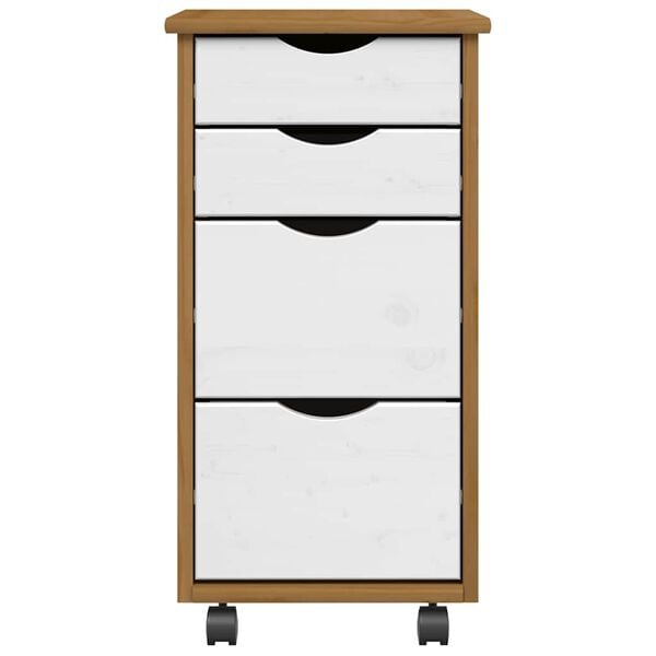 vidaXL MOSS mézbarna tömör fenyőfa görgős szekrény fiókokkal