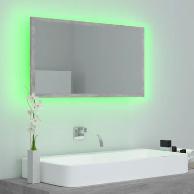 vidaXL betonszürke LED-es mérnöki fa fürdőszobatükör 80x8,5x37 cm