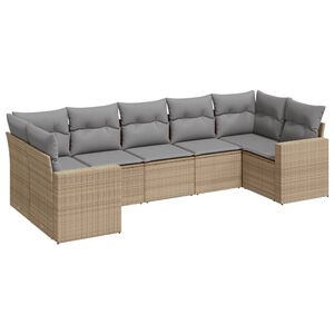 vidaXL 7 r&eacute;szes b&eacute;zs polyrattan kerti &uuml;lőgarnit&uacute;ra p&aacute;rn&aacute;kkal