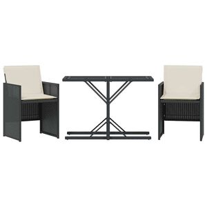 vidaXL 3 r&eacute;szes fekete polyrattan bisztr&oacute;garnit&uacute;ra p&aacute;rn&aacute;val