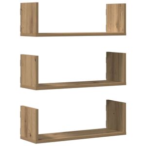 vidaXL 3 db k&eacute;zműves t&ouml;lgy sz&iacute;nű szerelt fa fali polc 58 x 18 x 18 cm