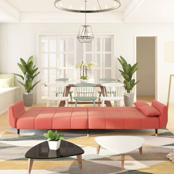 vidaXL k&eacute;tszem&eacute;lyes r&oacute;zsasz&iacute;n b&aacute;rsony kanap&eacute;&aacute;gy k&eacute;t p&aacute;rn&aacute;val