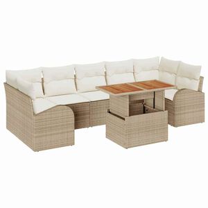 vidaXL Kerti Kanap&eacute; Szett t&aacute;rol&oacute;val 8 pcs B&eacute;zs Poli rattan