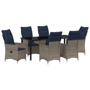 vidaXL Asztal &eacute;s sz&eacute;k szett p&aacute;rn&aacute;val 7 pcs Sz&uuml;rke PE Rattan