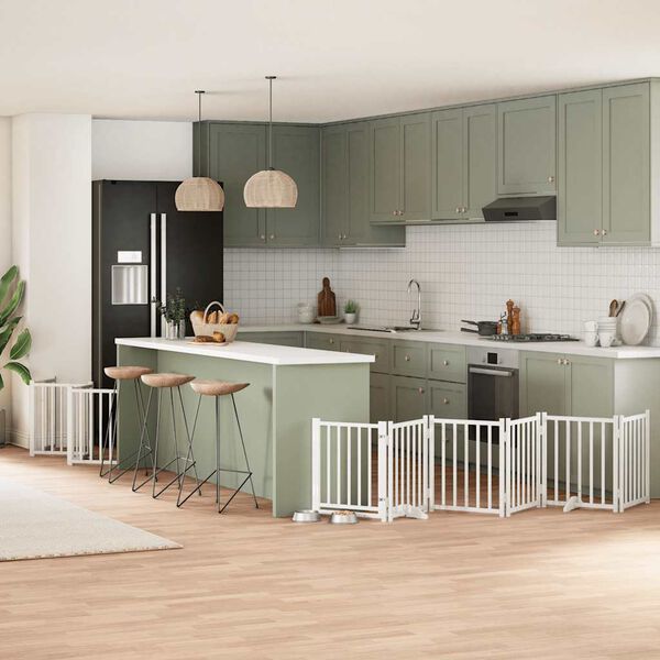 vidaXL feh&eacute;r ny&aacute;rfa 12 paneles &ouml;sszecsukhat&oacute; kutyakapu ajt&oacute;val 600 cm