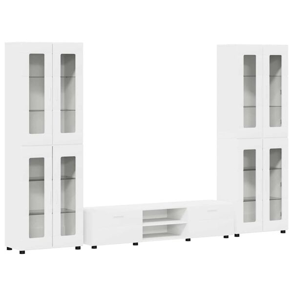 vidaXL TV szekr&eacute;ny garnit&uacute;ra fi&oacute;kkal polcokkal FLORIN Feh&eacute;r Faanyag