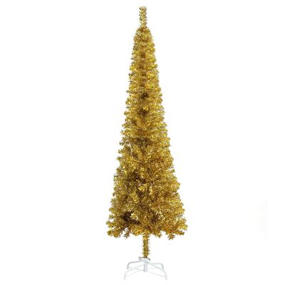 vidaXL aranyszínű vékony karácsonyfa LED-ekkel és gömbszettel 240 cm