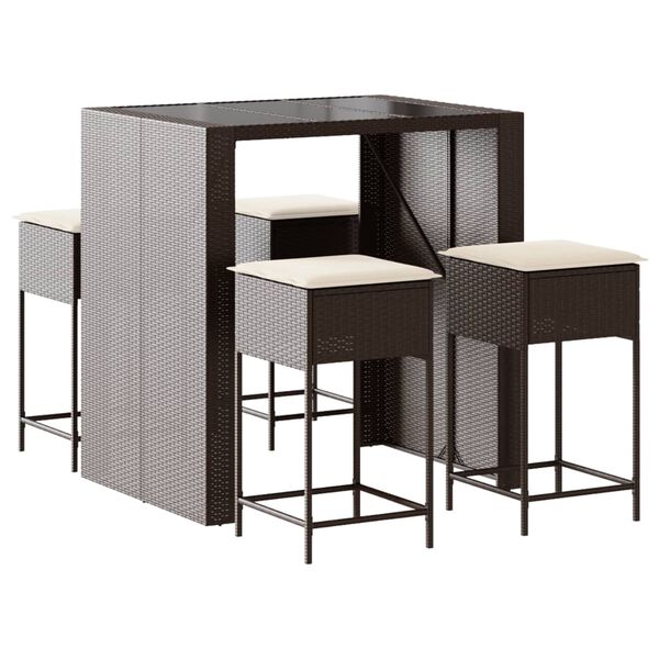 vidaXL 5 r&eacute;szes barna polyrattan kerti b&aacute;rszett p&aacute;rn&aacute;kkal