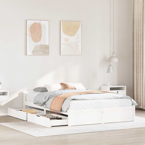 vidaXL feh&eacute;r t&ouml;m&ouml;r fenyőfa &aacute;gy matrac n&eacute;lk&uuml;l 135 x 190 cm