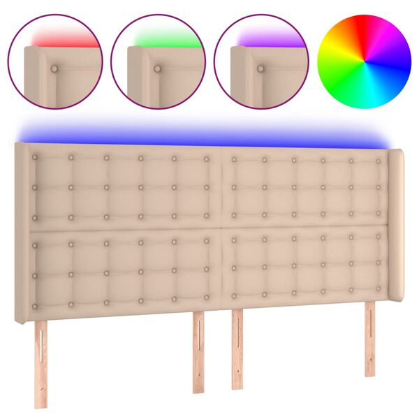 vidaXL cappuccino műbőr LED-es fejt&aacute;mla 183x16x118/128 cm