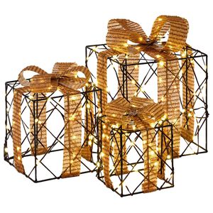 vidaXL Megvil&aacute;g&iacute;tott kar&aacute;csonyi aj&aacute;nd&eacute;kdoboz 3 db 150 LED Meleg feh&eacute;r