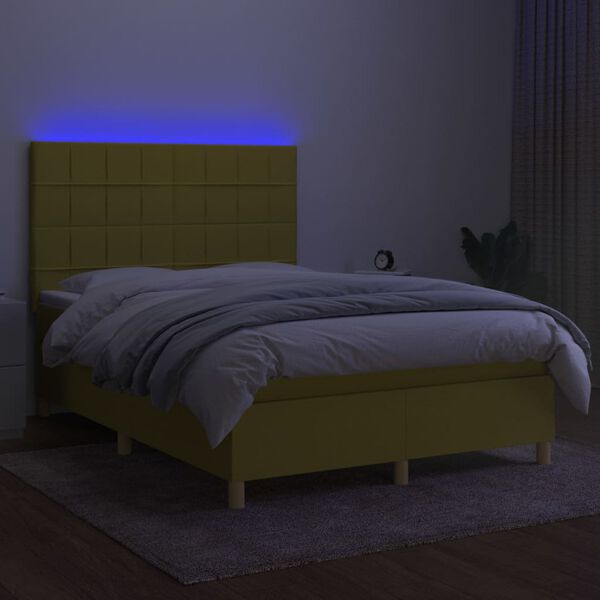 vidaXL z&ouml;ld sz&ouml;vet rug&oacute;s &eacute;s LED-es &aacute;gy matraccal 140x190 cm