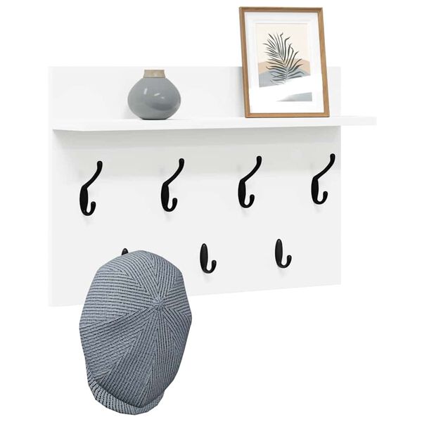 vidaXL Fali Kabáthorog polcokkal Fehér 60 x 40 x 12 cm Faanyag