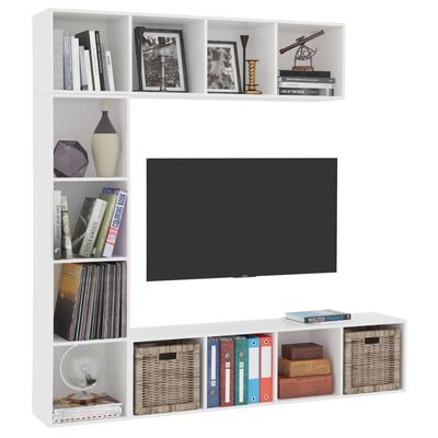 vidaXL 3-részes fehér könyv-/TV-szekrényszett 180 x 30 x 180 cm
